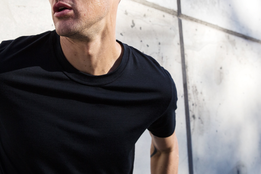Outlier - Runweight Merino T-Shirt (Sweat, up close) 