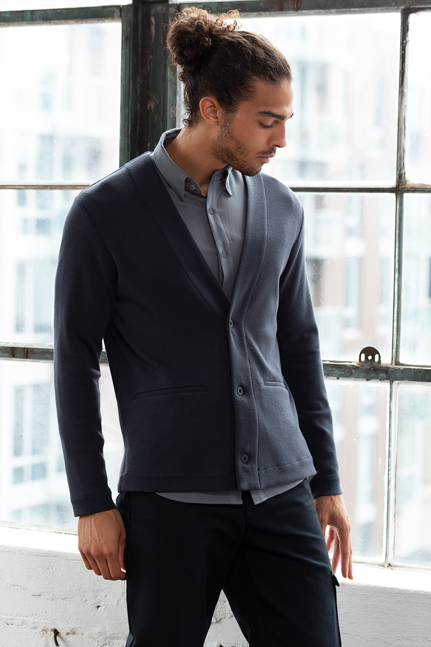 Outlier - Experiment 186 - Warmform Cardigan (fit, looking down)