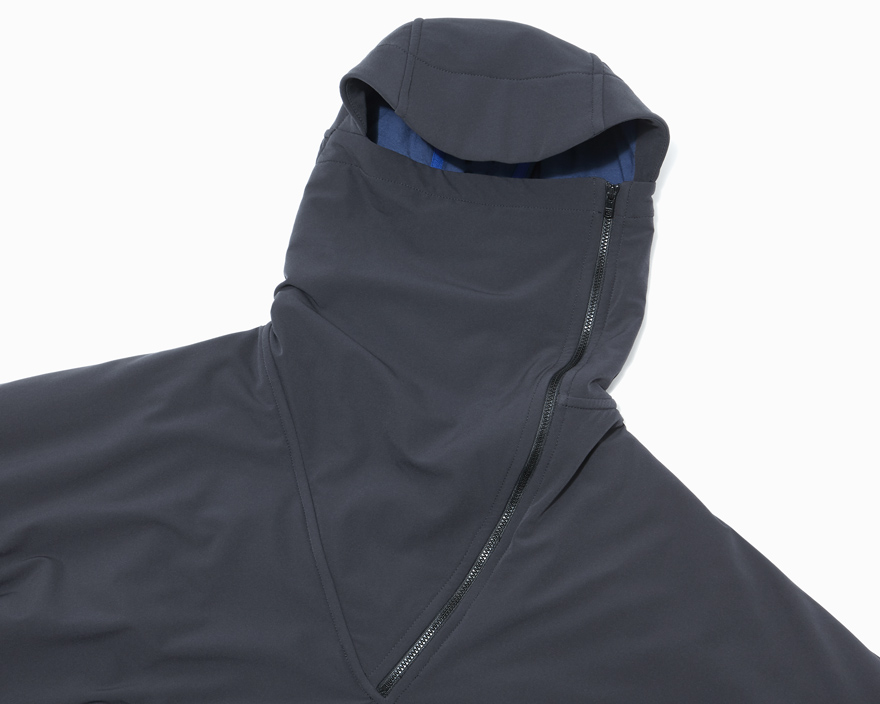 Outlier - Experiment 046 - Alphacharge Poncho (flat, hood detail zipped up)