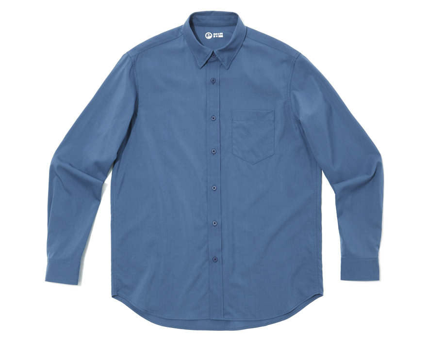 Outlier - Experiment 032 - Albini Merino Broadcloth Button Up (flat, midblue front)
