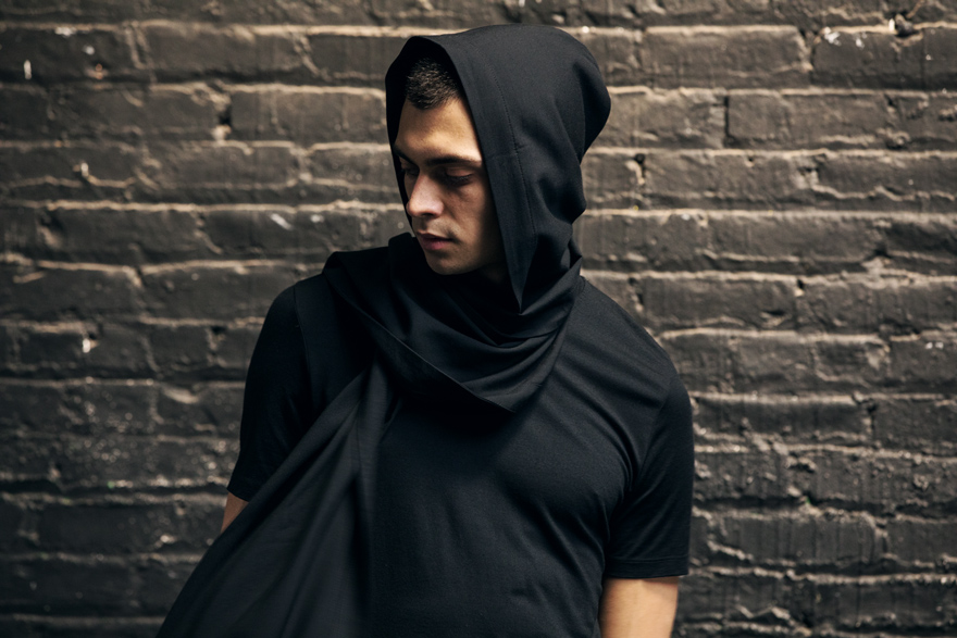 Outlier - Experiment 061 - Blackmerino Hooded Scarf (story, close)