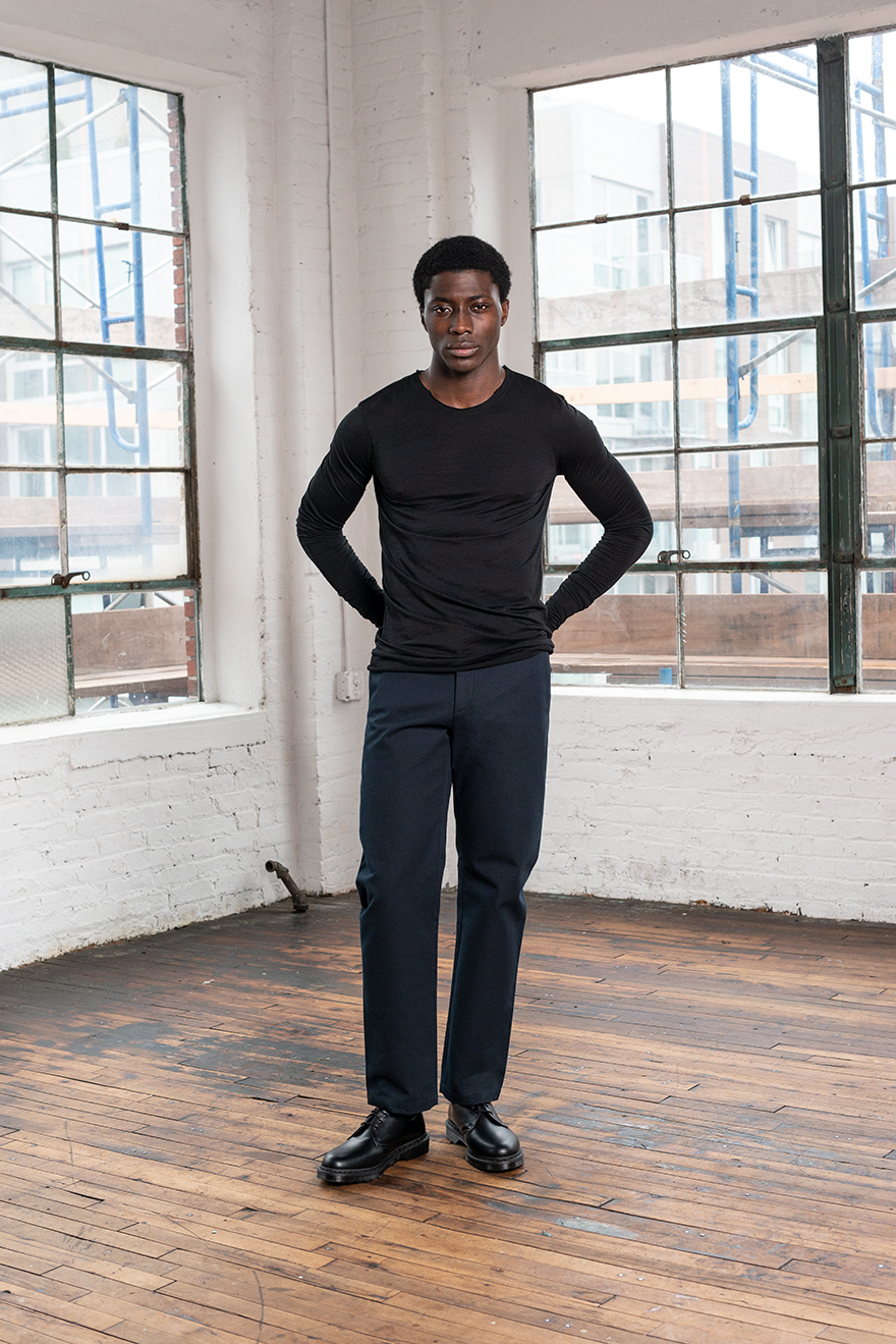 Outlier - Experiment 215 - Dreamweight 110 Merino Raw Cut Longsleeve (Story, Hands In Back)