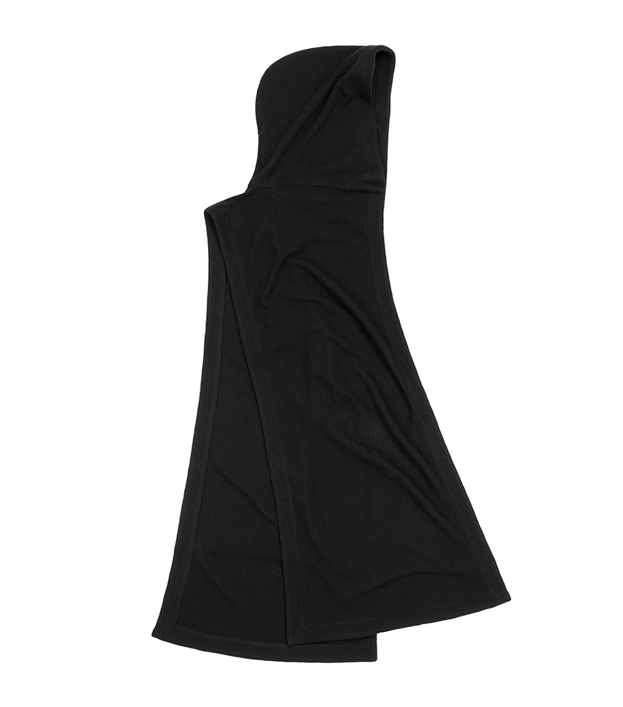 Outlier - Experiment 071 - Feral Merino Waffle Hooded Scarf (flat, black)