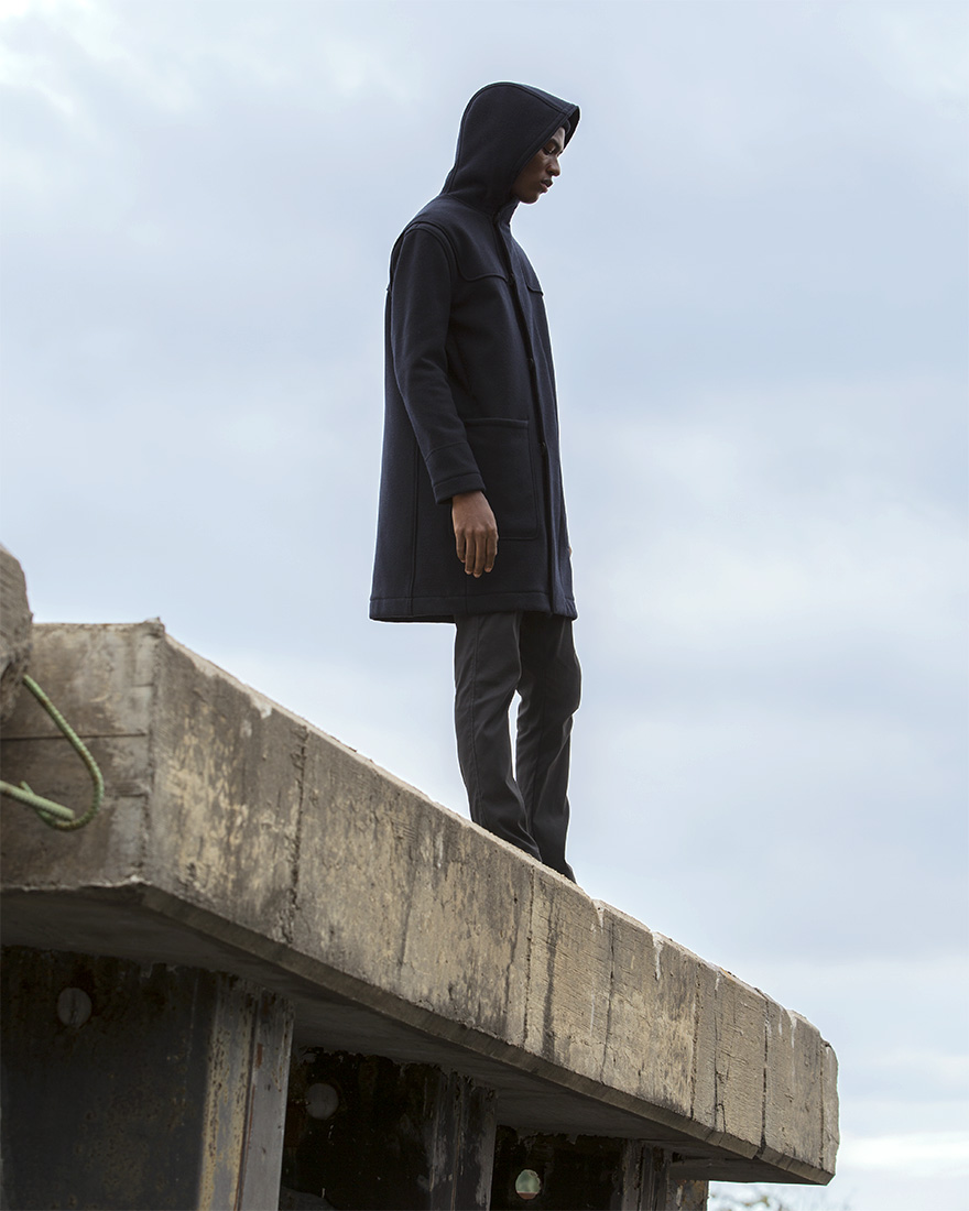 Outlier - Liberated Wool Dufflecoat (story, hood up)