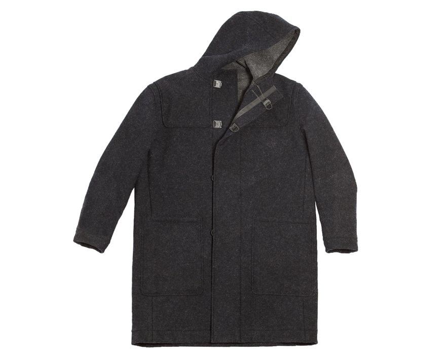 Outlier - Liberated Wool Dufflecoat (flat, charcoal gray)