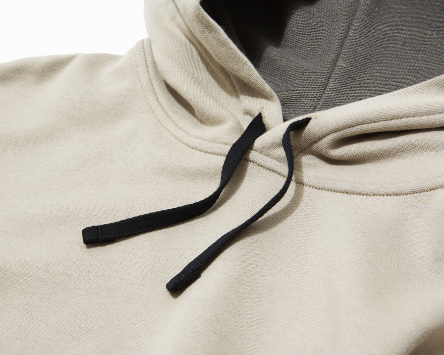 Outlier - Merino Co/weight Pullover Hoodie (flat, tan drawstring)