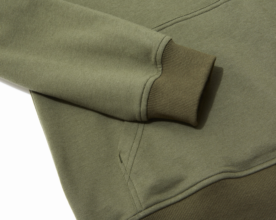 Outlier - Merino Co/weight Pullover Hoodie (flat, olive cuff)